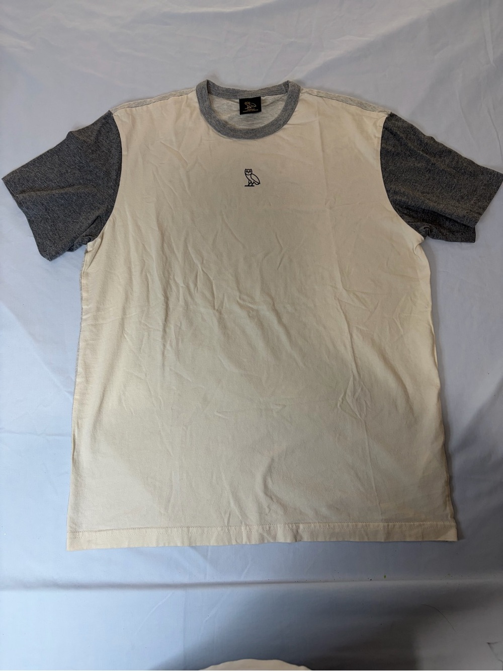 OVO Drake October's Very Own Beige Gray Color Block Short Sleeve Shirt Medium